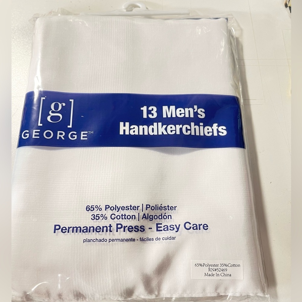 NIB -George[g] 13 Men’s Handkerchiefs arctic white